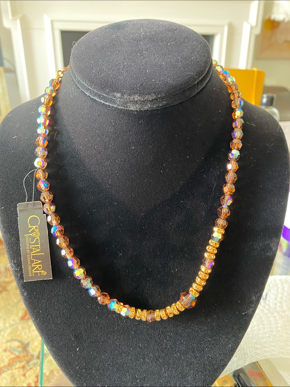 Amber Aurora Borealis Faceted Bead Necklace